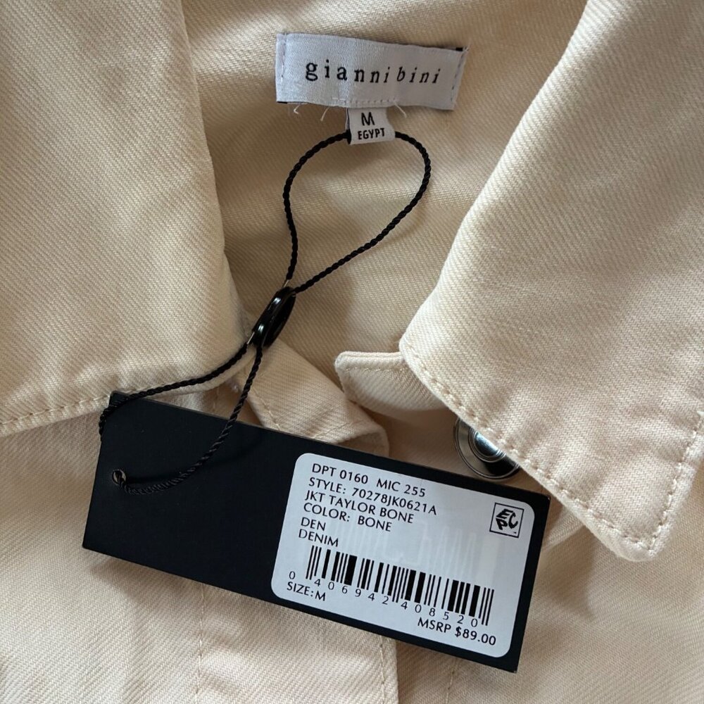 NWTGianni Bini Womens Cropped Denim Jacket M Bone Beige Cotton Button-Up READ - Picture 8 of 16